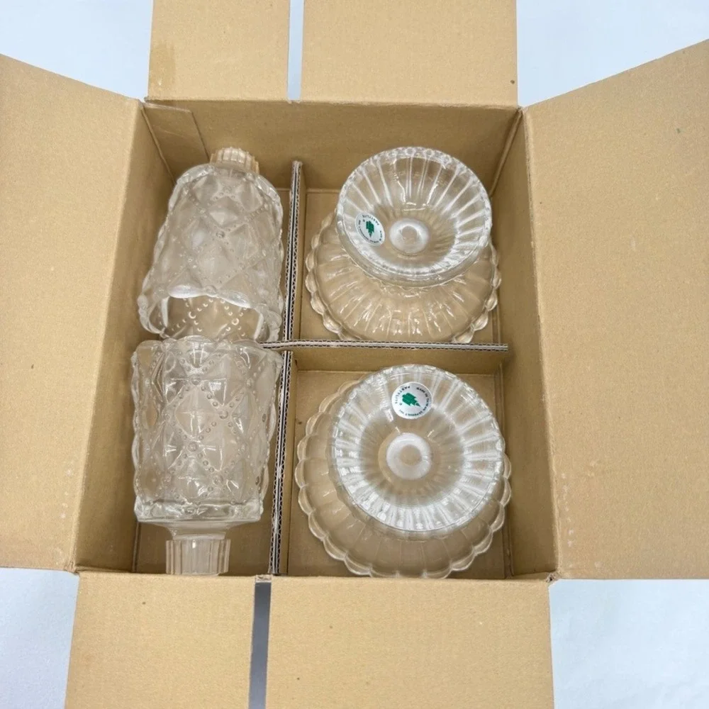 PartyLite Quilted Crystal Pair Votive Candle Holder Set w/ Box Vintage Decor